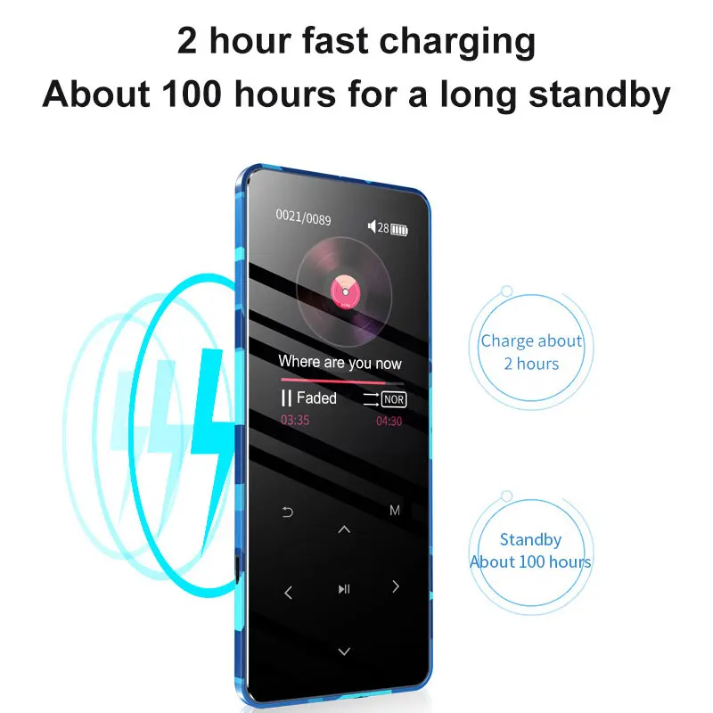 Hot Bluetooth touch screen MP3 player Bulit-in 16GB and Speaker HIFI Lossess Portable Slim MP3 player with fm suite for running