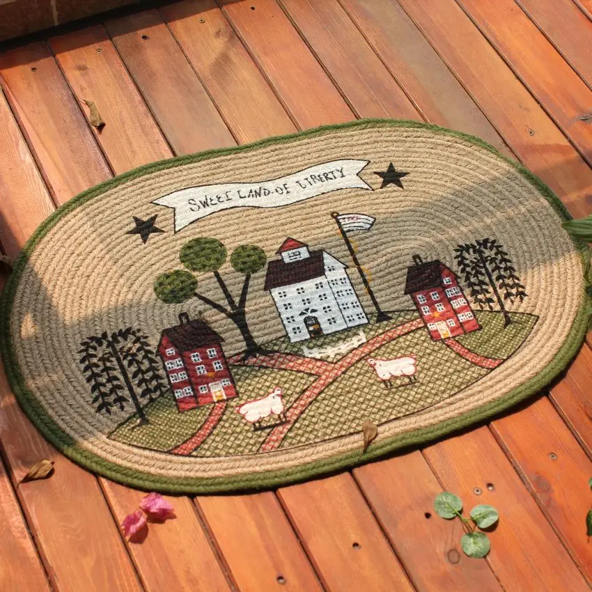 100% Handmade Natural Jute Beautitul Pastoral Style Anti-Slip Door Mat/Floor Mat for Kitchen Bedroom 100% Handmade Natural Jute Beautitul Pastoral Style Anti-Slip Door Mat/Floor Mat for Kitchen Bedroom