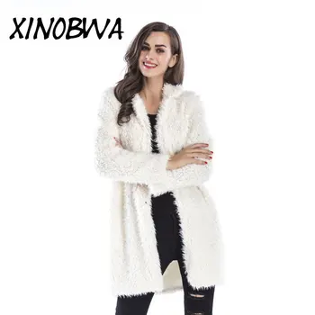 

Europe New 2018 Autumn Winter Women High Fashion Turn Down Collar Velvet Coats Parkas Female Slim Middle Long Outwear Jackets