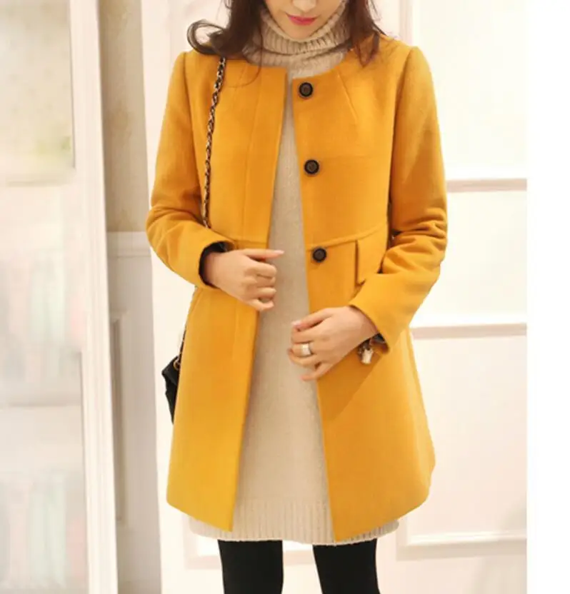 Жира мм осень и зима, корейский вариант, шерстяное пальто, XL, Женская Длинная женская Круглый воротник шерстяное пальто куртка