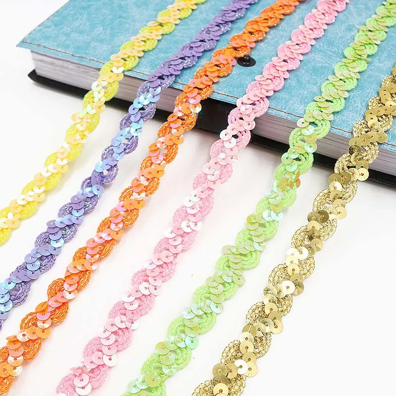 

5m*15mm Multicolor Sequins Lace Ribbons DIY Sparkly Lace Ribbon Applique Sewing Accessories Wedding Festival Party Decoration 8z