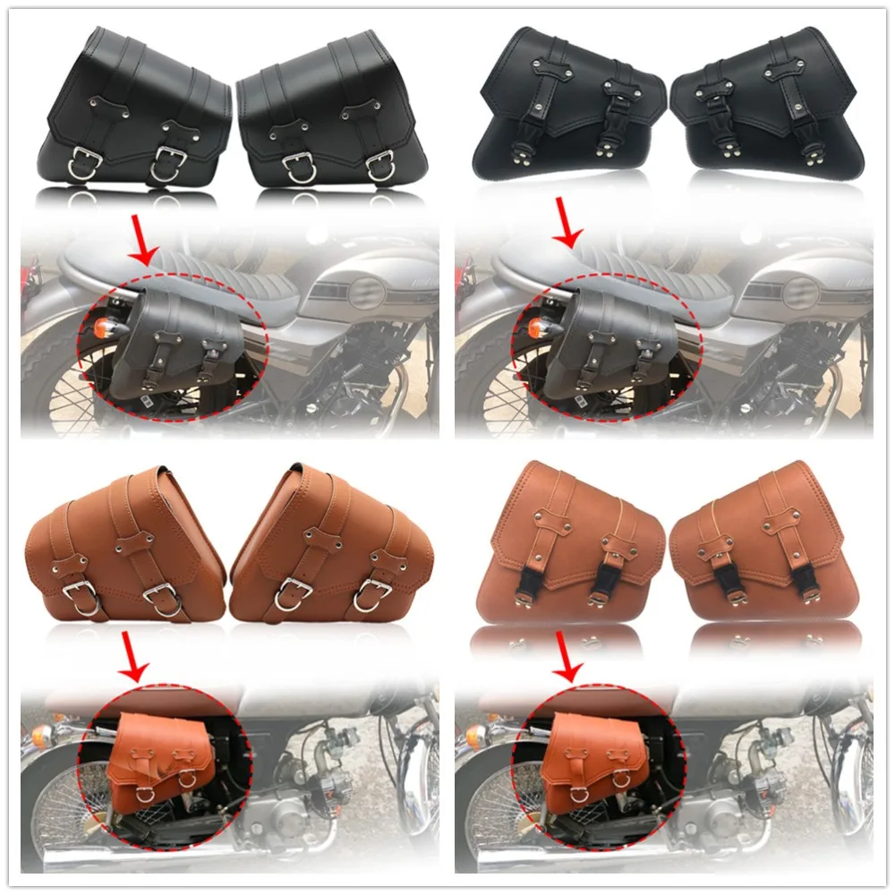 

Motorcycle PU Leather Saddle Bags Luggage Black Left+Right Side Tool Bag For Honda Yamaha Harley Sportster XL 883 XL1200 Softail