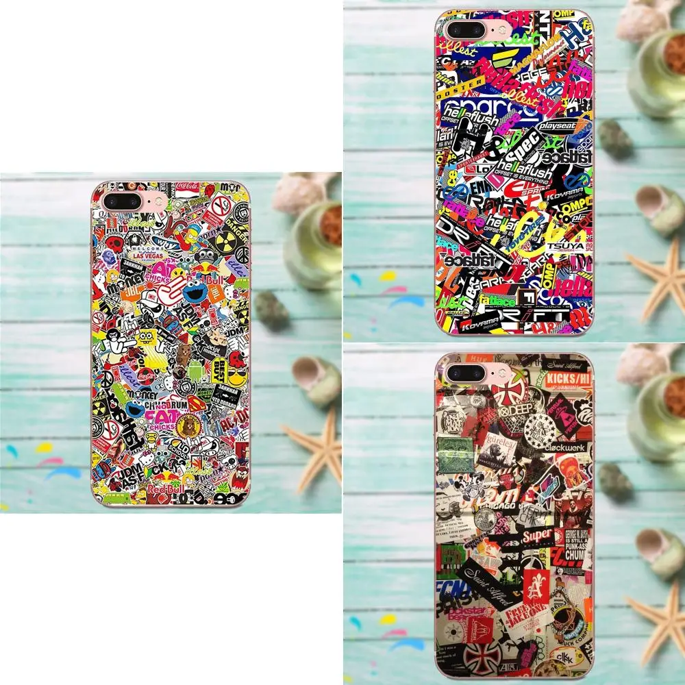 

For Huawei P8 P9 P10 P20 P30 Mate 7 8 9 10 20 Lite Plus Pro 2017 Soft Cases Capa Jdm Car Graffiti Sticker Bomb Pattern