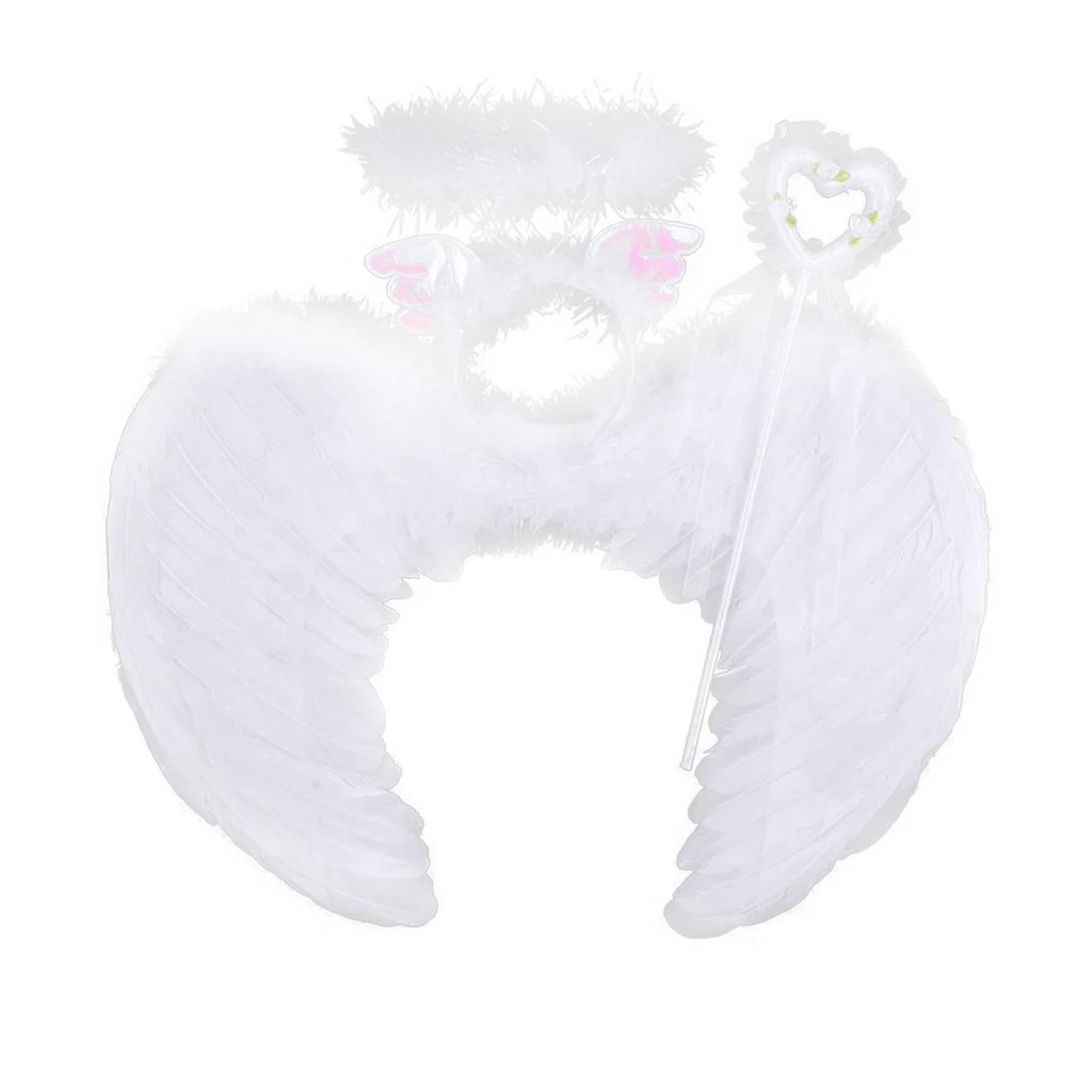 Kids Three Piece Feather Fairy Angel Wings Devil Wings Costume L White