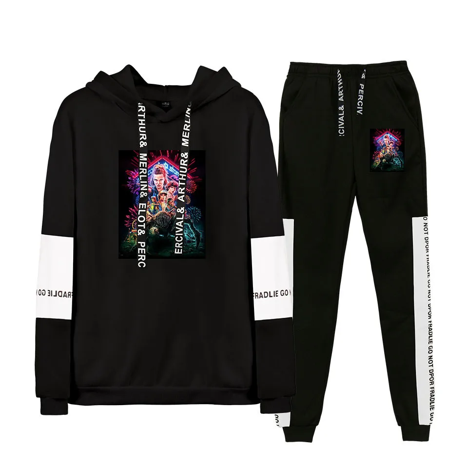 

stranger things hoodie women hooded Sweatshirt set Black cotton tracksuit women suit Harajuku Streetwear