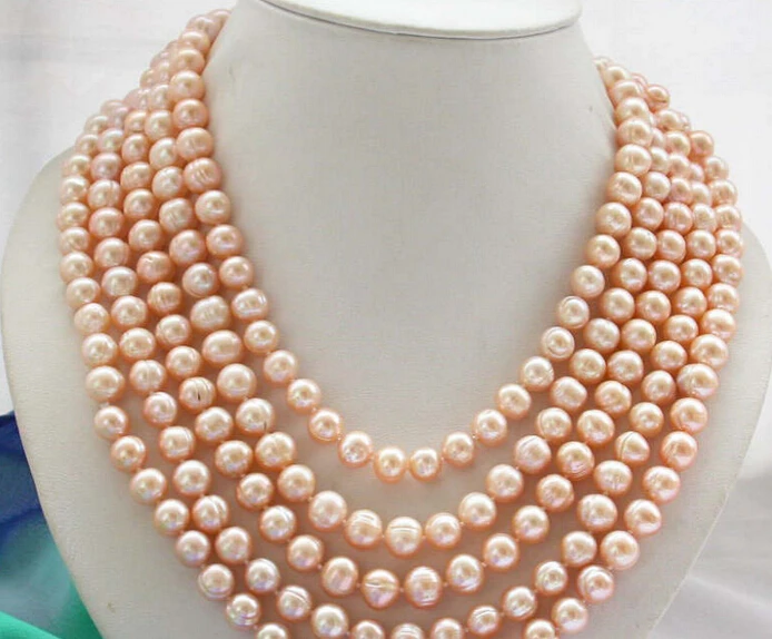 

ddh002634 Long 100" 9-10mm pink round freshwater cultured pearl necklace