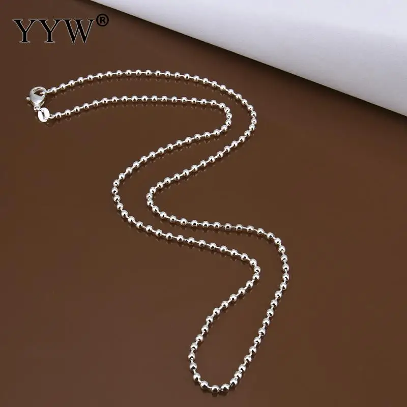 Латунная цепь ожерелье, круглая, плакированная серебром& унисекс& Шариковая цепь, никель, не содержит свинца и кадмия, 2mm, продается Strand