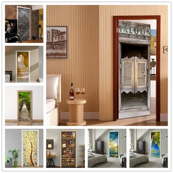

Retro Bar Door Self-adhesive Wallpapers For Wooden Door Renovation DIY PVC Stickers on Door Waterproof Entrance Decoration Decal