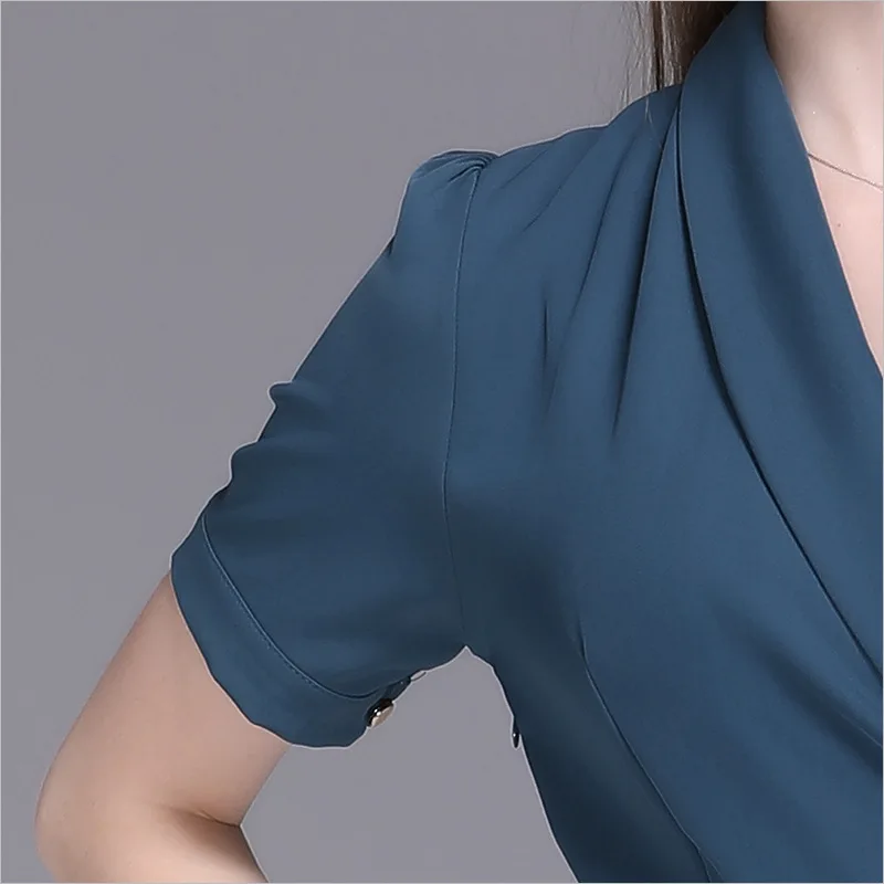 2019 летнее женское платье с коротким рукавом однотонные платья офисное