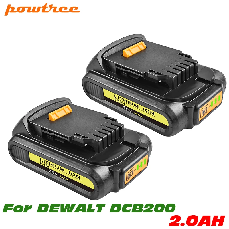 Powtree 2 шт. для Dewalt 20 в DCB200 запасной аккумулятор MAX литий ионный 2.0Ah DCB204 DCB101 DCF885 DCB205