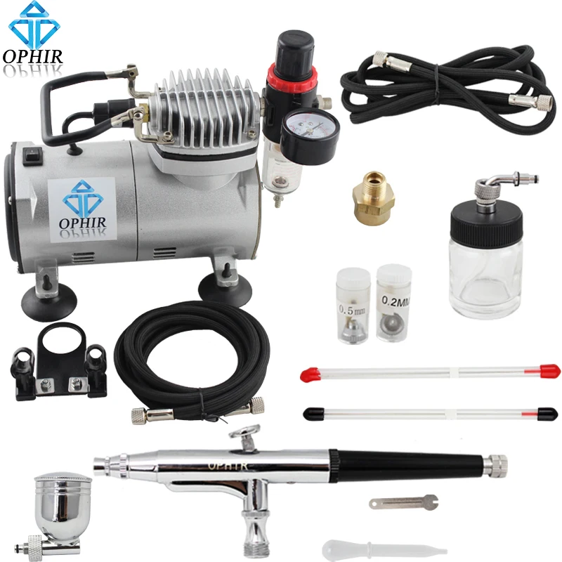 OPHIR 3 Tips 7cc & 22cc Dual Action Airbrush Kit & 110V,220V Air Compressor Set for Body Paint Art Temporary Tattoo _AC089+074 OPHIR 3 Tips 7cc & 22cc Dual Action Airbrush Kit & 110V,220V Air Compressor Set for Body Paint Art Temporary Tattoo _AC089+074