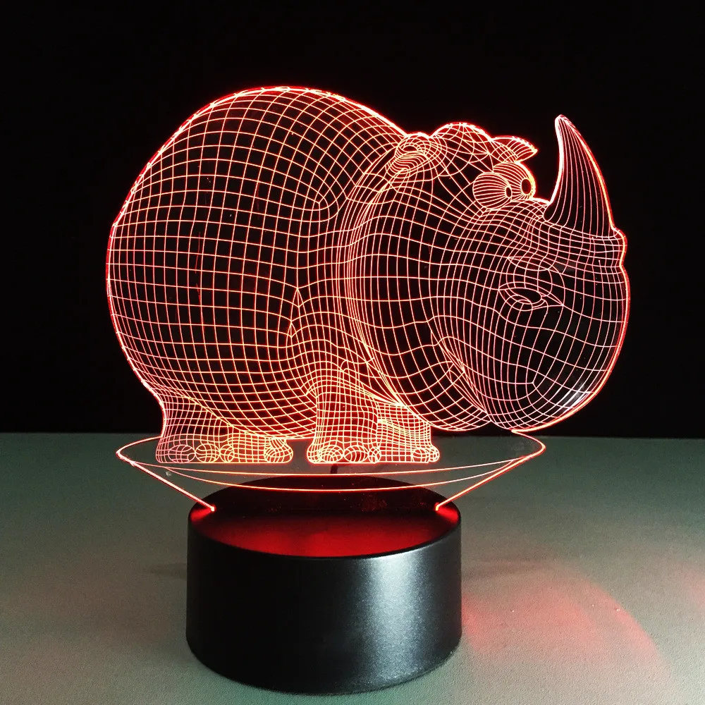 3D Светодиодные ночники носорог бегемота с 7 цветов свет удивительные видения украшения дома Настольная лампа творческие подарки
