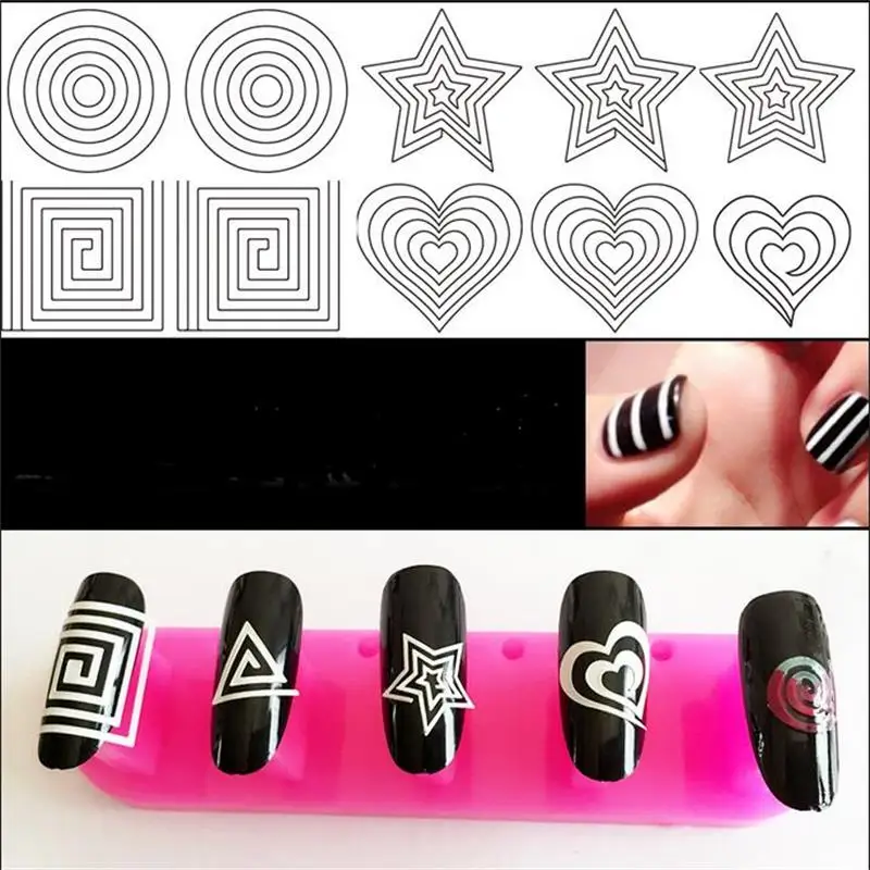 24 Styles French Manicure DIY 3D Nail Art Tips Guides Stickers Stencil