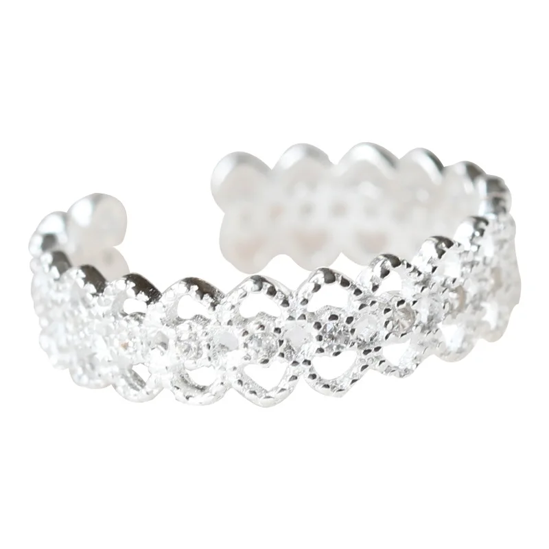 lace open ring 100% Sterling 925 silver Jewelry Vintage Adjustable rings for women crown girl gift