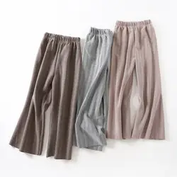 Высокое качество шерстяные Широкие штаны Новинки для женщин зима-осень эластичный пояс Елочка шерсть женские брюки Pantalon Mujer f210