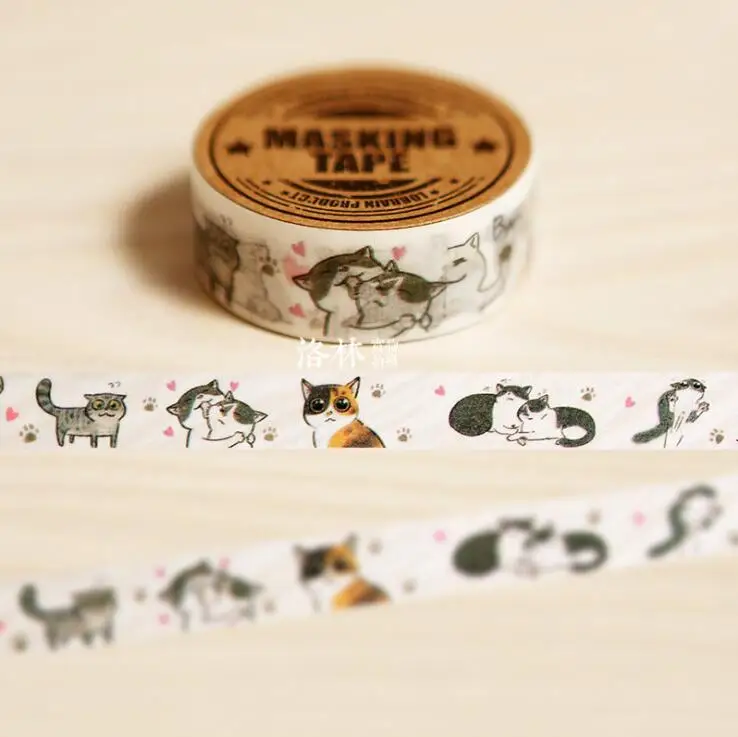 1.5CM Wide Cute Mewo Cat Animal Hand Drawn Washi Tape DIY Scrapbooking