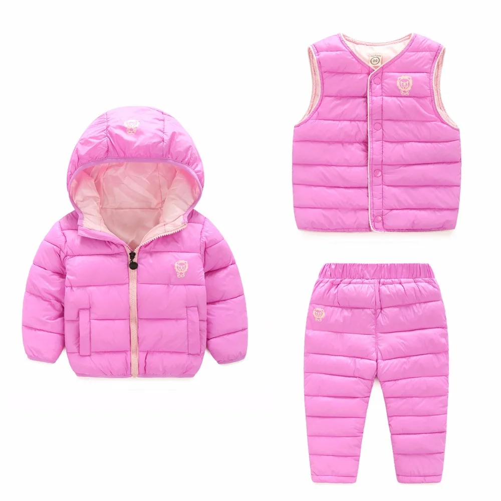 

2018Winter Children Down Cotton-padded Coat+Vest+Pants Suit Boys Girls Warm Jacket Coat Kids Fashion warmth Down Outdoor Clothes
