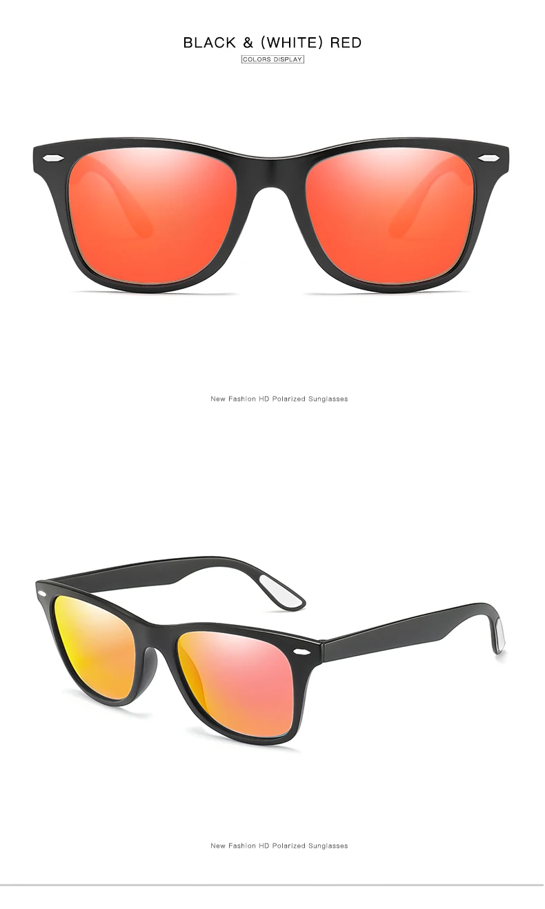Longkeader классические мужские HD Поляризованные Солнцезащитные очки женские брендовые дизайнерские очки с квадратной оправой Винтажные Унисекс Солнцезащитные очки Gafas De Sol 1052 - Цвет линз: black white red