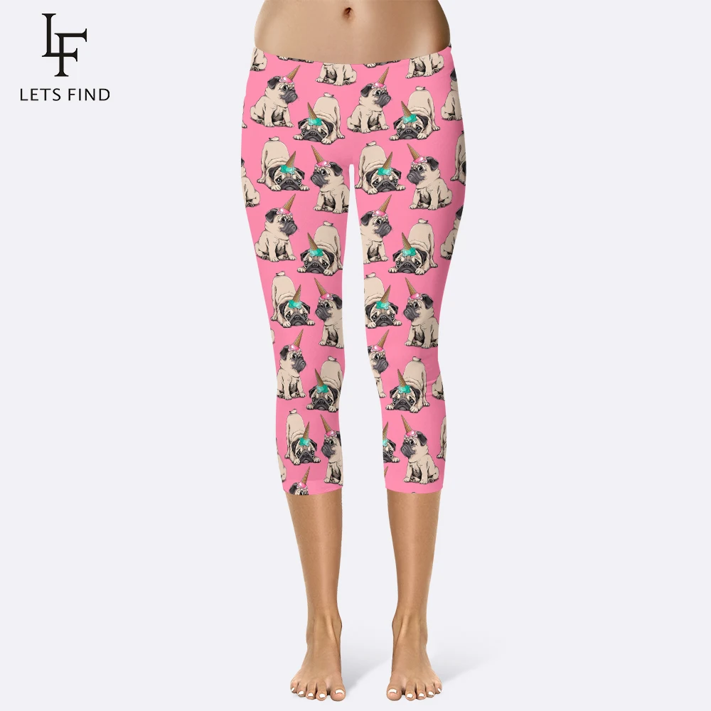 

New Arrival Mid Calf Pugs Leggings High Quality Women Fashion 2019 Pugs Dress Up As Unicorn Summer Pink Pants Fitness Leggings