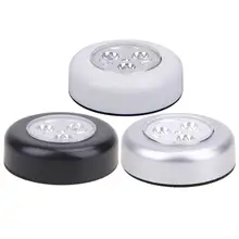 Mini Touch Light 3 LED Cordless Stick Tap Wardrobe Touch Lamp Battery Powered Round Veilleuse Cordless Cars Cabinets Lamp