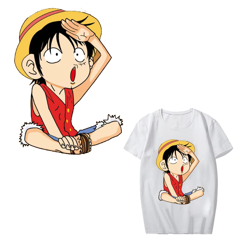 

One Piece Patch Iron on Transfer Anime Patches for Kids Clothing DIY T-shirt Applique Heat Transfer Vinyl Ironing Luffy Stickers