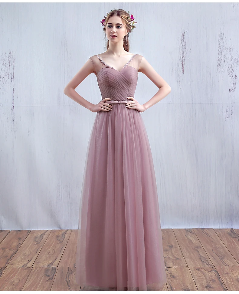 

Two Types Sweetheart One Shoulder A-Line Long Tulle Bean Pink Color Bridemaid Dress Vestidos Boda Invitados