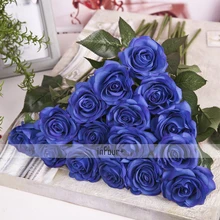 [Blue] подарки на день Святого Валентина, настоящие на ощупь цветы, розы, шелковые цветы, латексные искусственные цветы для свадьбы, Декоративные искусственные цветы