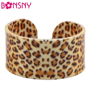 

Bonsny Acrylic Cute Colorful Pattern leopard bangle bracelet News 2017 Fashion Jewelry Women Girl Spring Summer Accessories