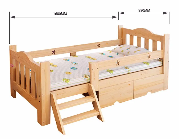 Детская кровать из цельного дерева с забором простая одноместная кровать для студентов детская мебель детская кроватка прочная деревянная кровать из сосны с лестницей