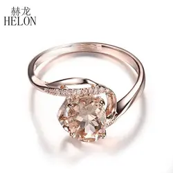 HELON Solid 10 к розовое золото безупречный Овальный натуральный морганит кольцо натуральный бриллиант обручальное кольцо женское уникальное