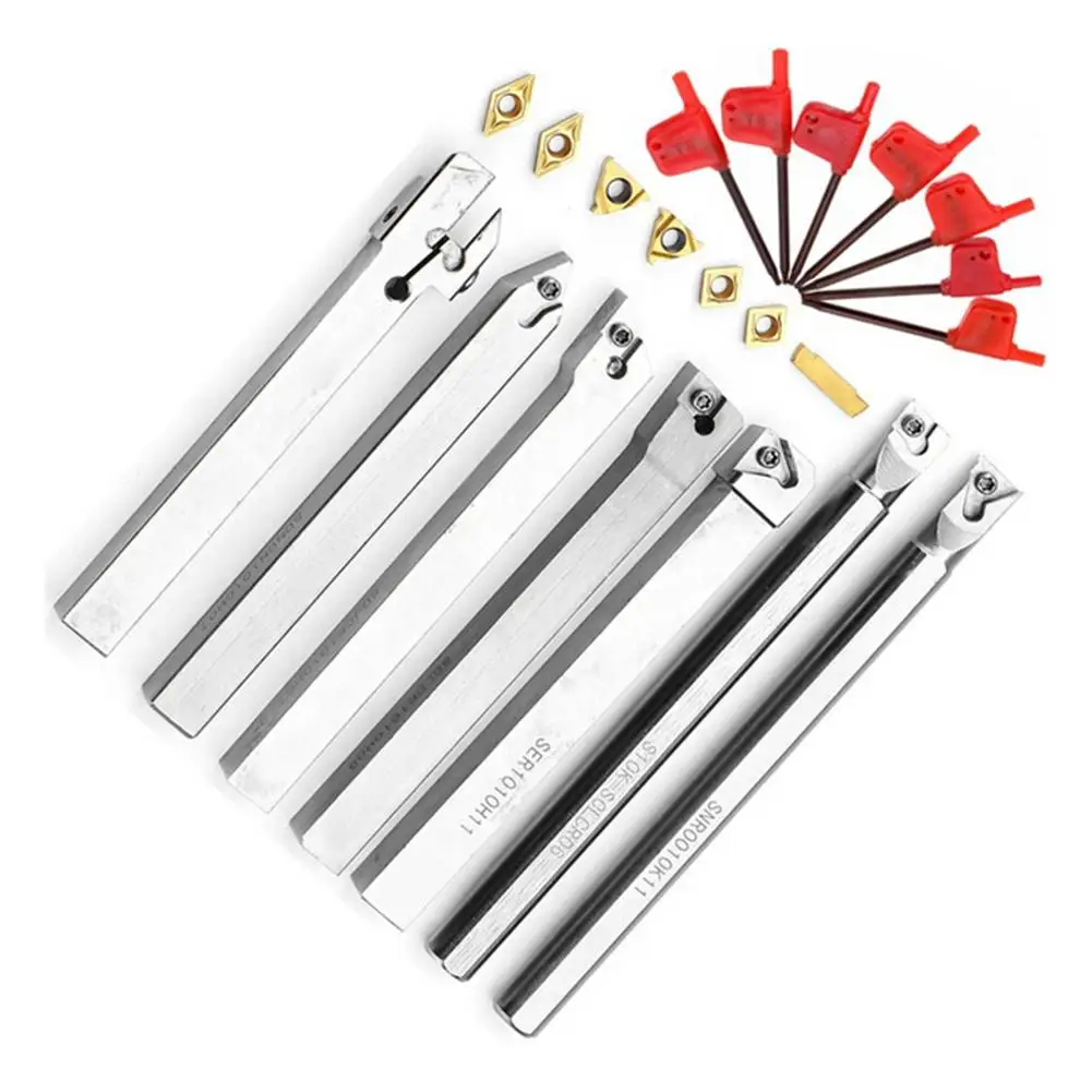 

21pcs 10mm Alloy Steel Lathe Tools Sturdy Durable Turning Tool Holder Lathe Boring Bar+Carbide Insert+Wrench Set
