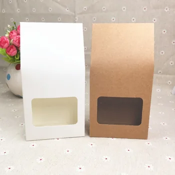

24Pcs/lot Lovely Cute Stand Up Kraft Paper Box Dessert Chocolate Packing Box With Clear Window For Weeding Party Suppliers Boxes