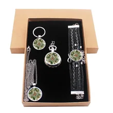 Винтаж масонской творческий Подарочный набор ювелирных изделий есть карманные часы и кулон цепочки ожерелья и брелок браслет с коробкой