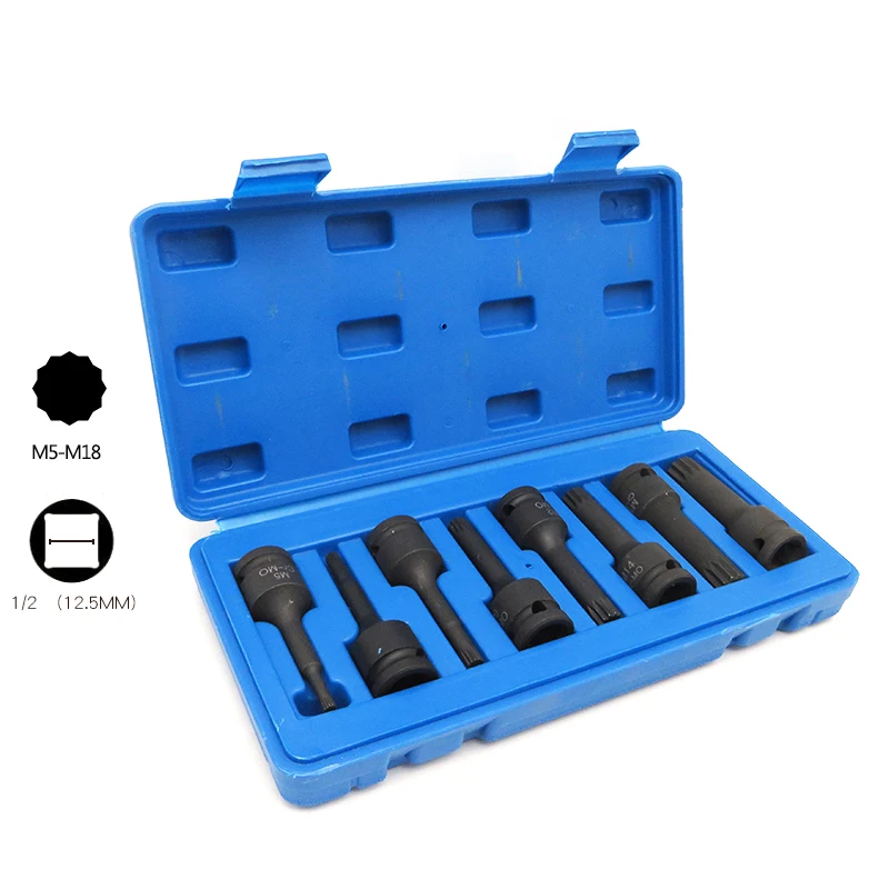 

8pcs 1/2" Square Drive Impact Spline Socket Bits Set CR-MO Screw Driver Bit Screwdriver Bits M5 M6 M8 M10 M12 M14 M16 M18