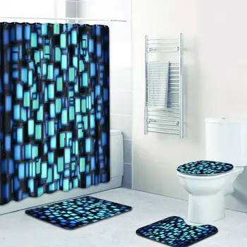 

The abstract 4pcs Carpet Bathroom Set 3D Toilet Mat Accessories Anti-slip Bath Mats and Shower Curtain Sets India Home Decor Rug