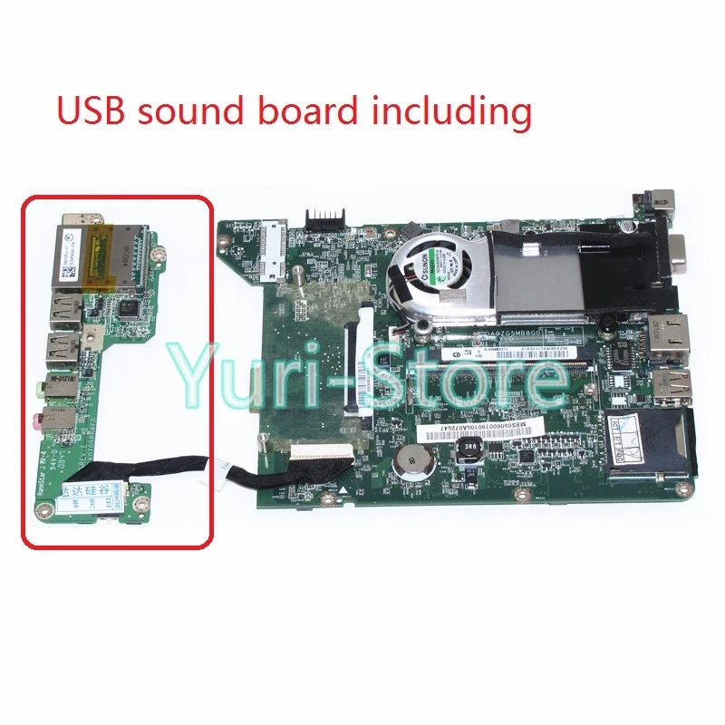 

NOKOTION Laptop motherboard DA0ZG5MB8G0 For Acer aspire one ZG5 A110 A150 MBS0506001 MB.S0506.001 With USB sound board DDR2