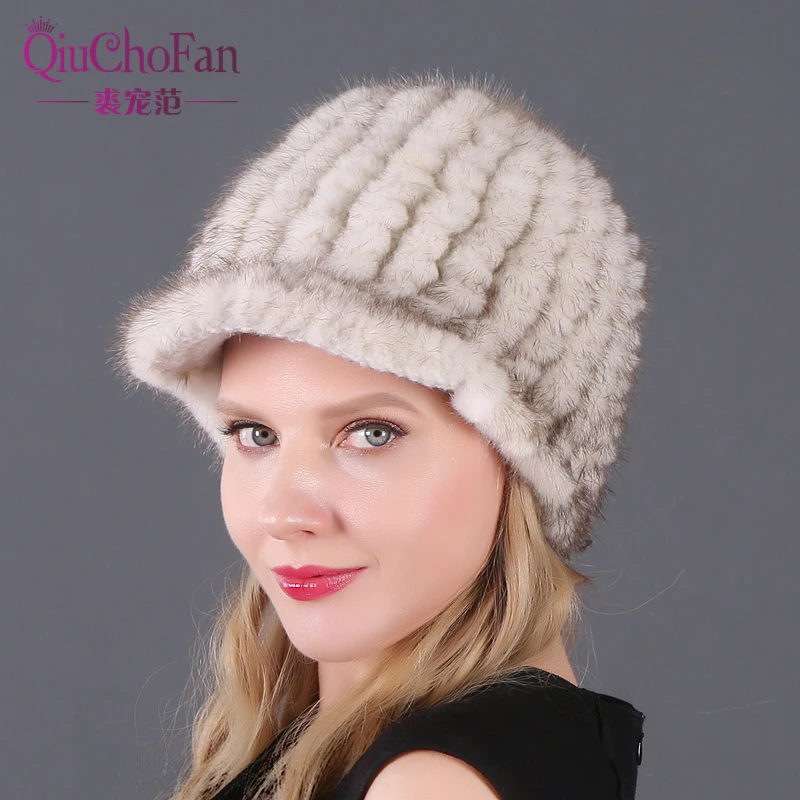 

New Mink Fur Dermal Knight's Cap Lady Mink Weave Duck Tongue Cap Autumn and Winter Leather Leisure Cap Baseball Cap