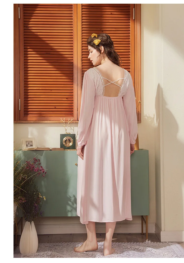 Женская сексуальная ночная рубашка Длинная Ночная Рубашка розовая кружевная хлопковая вискозная Ночная Рубашка классическая Пижама с v-образным вырезом платье для женщин размер S-4XL