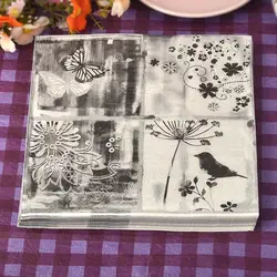 Новый пищевой стол бумажные салфетки Ткань Цветок Птица Бабочка Черный Белый Винтаж декупаж Свадебная вечеринка Праздничная декоративная