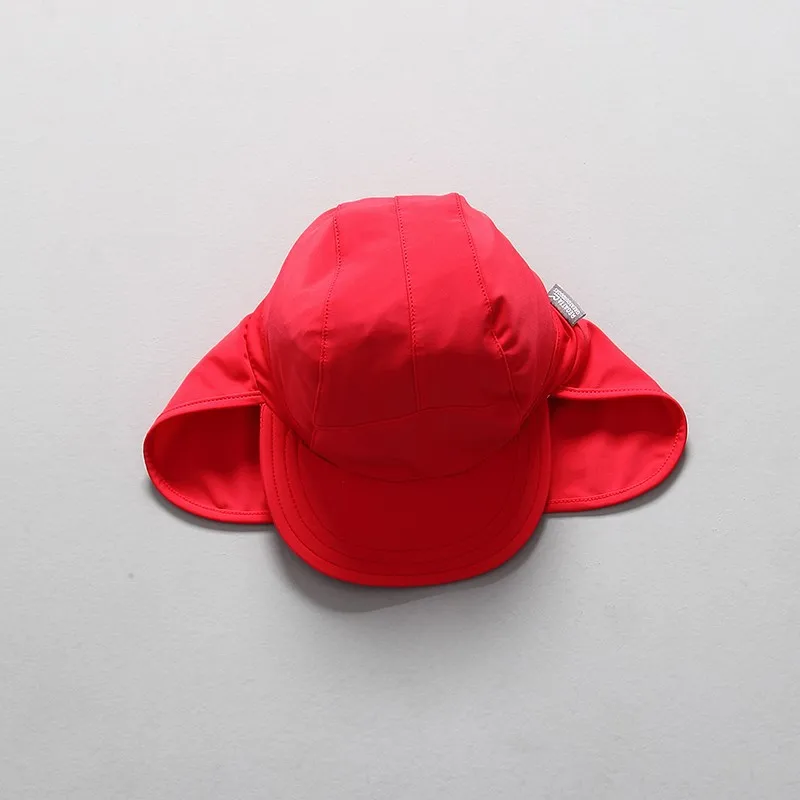 Защитная шапочка для плавания с ушками, детская пляжная Солнцезащитная шляпа с принтом пингвина и ананаса, Детская Солнцезащитная шляпа, шапочка для купания от 1 до 6 лет - Цвет: Красный