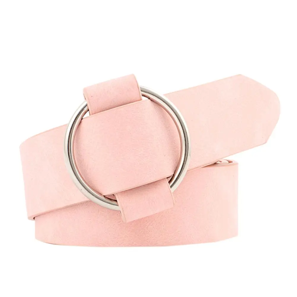 Pink DSstyles, женские новые кожаные ремни, круглые пряжки, ремни, женские, повседневные джинсы, дикие, без булавки, металлическая пряжка, женский ремень - Цвет: Pink