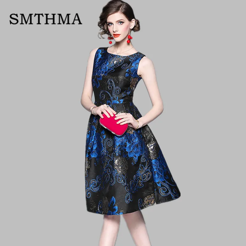 

High QUALITY Newest 2019 Designer Runway Dress Vintage Temperament Gold Silk Jacquard Sleeveless Dress
