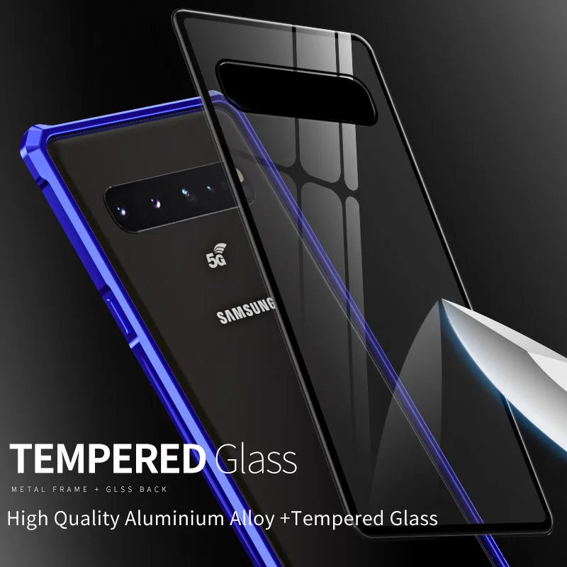 Для Samsung Galaxy S10 5G бампер Алюминиевый металлический каркас с прозрачным закаленным
