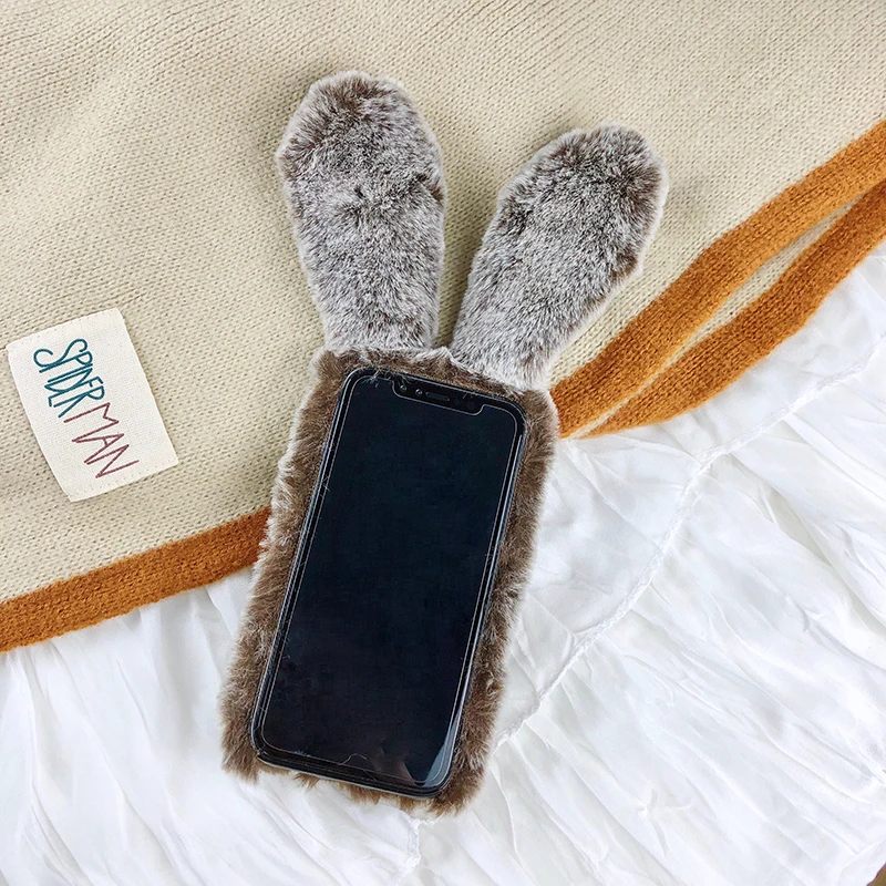 Плюшевый чехол с заячьими ушками для телефона Samsung S10 Plus A750 Huawei P30 Pro кроличьими
