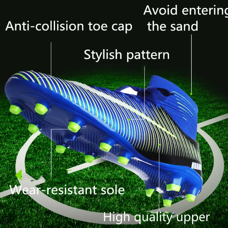 Футбольная обувь мужские бутсы мужской, Футбол Бутсы сапоги длинные шипы TF шипы лодыжки высокие кроссовки Мягкий Крытый газон Futsal 33