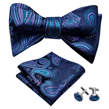 Самостоятельно галстук-бабочка для мужчин шелковый галстук-бабочка Синий Фиолетовый Пейсли Hanky запонки костюм воротник съемный галстук Барри. Ван LH-1015