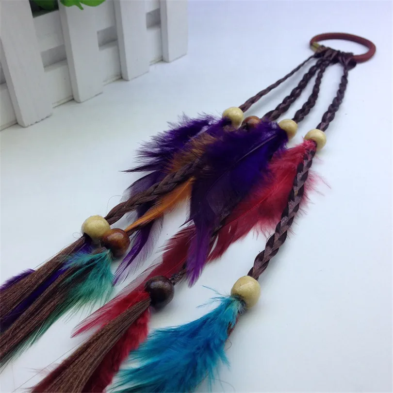 

Haimeikang Fashion Wig Braids With Feather Wooden Beads Kids Elastics Dirty Hair Bands Children Girl Cute Hair Accessories