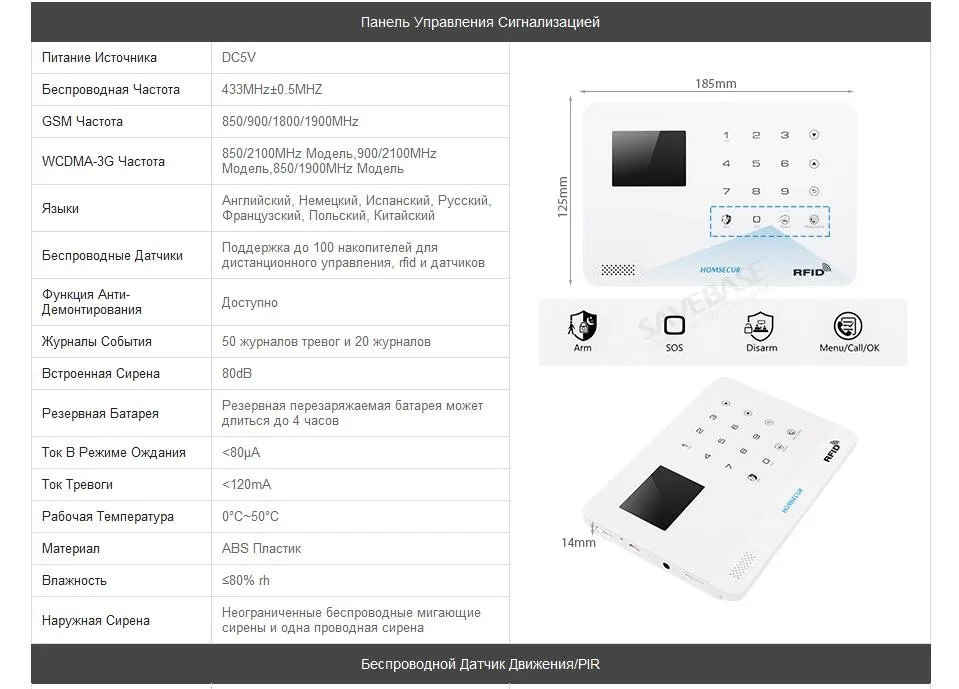 HOMSECUR Беспроводной ЖК-дисплей 3g/WCDMA RFID SMS Автодозвон Система Сигнализации домашней безопасности