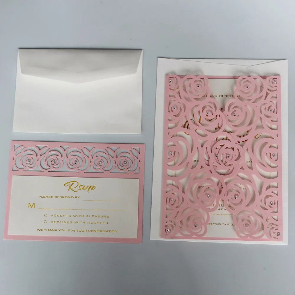 Romantic Pink Invitation Card, Printable Wedding Invitation With Customized Wording