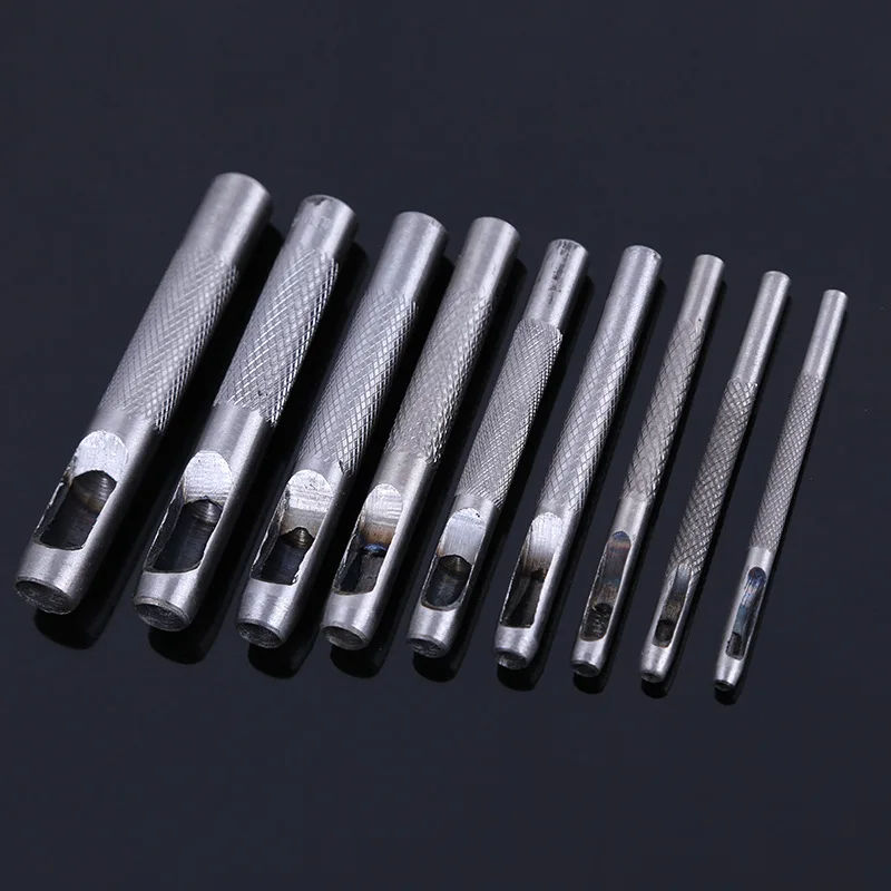 

9Pcs Hollow Punch Set Hole Leather Belt Tool Kit Handmade Leather Craft DIY Round Steel Leatherworking Drilling Cutter Tools